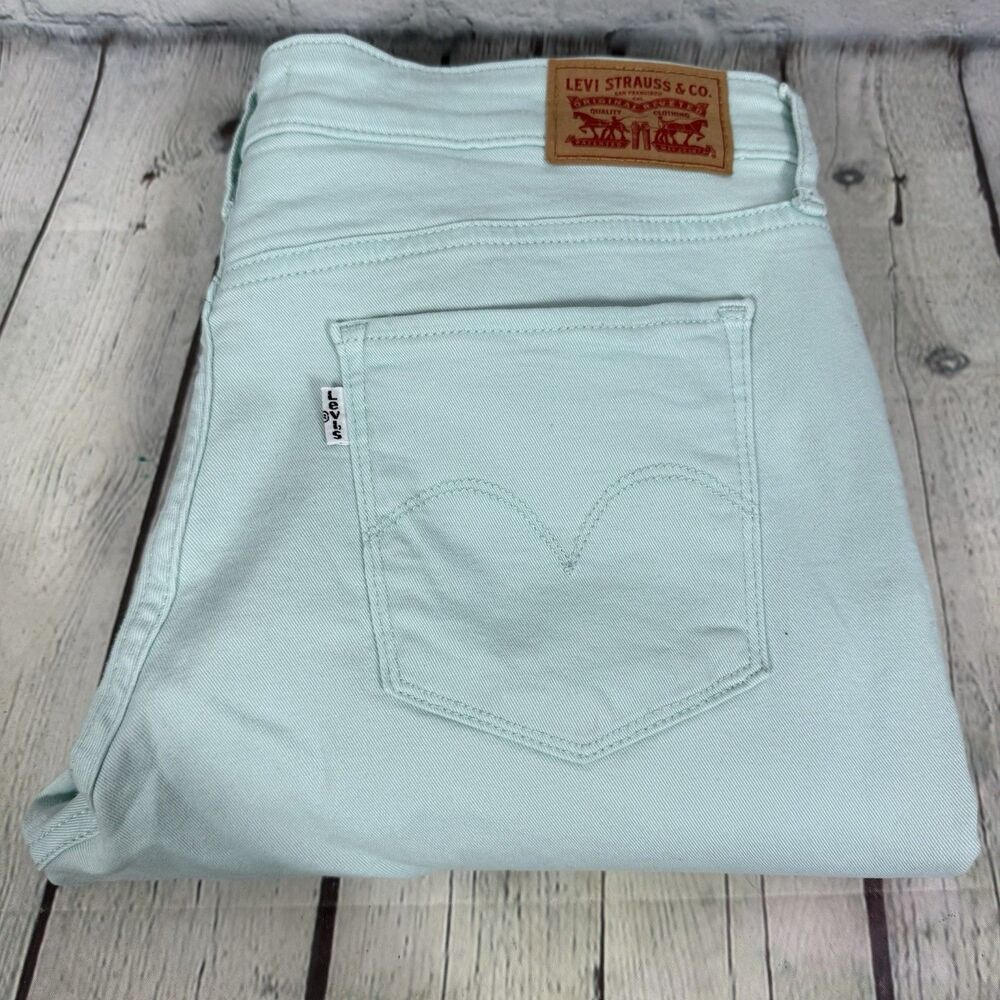 Levi's 711 Skinny Leg Jeans Women 31 Green Denim Pockets Flat Front Regular Fit